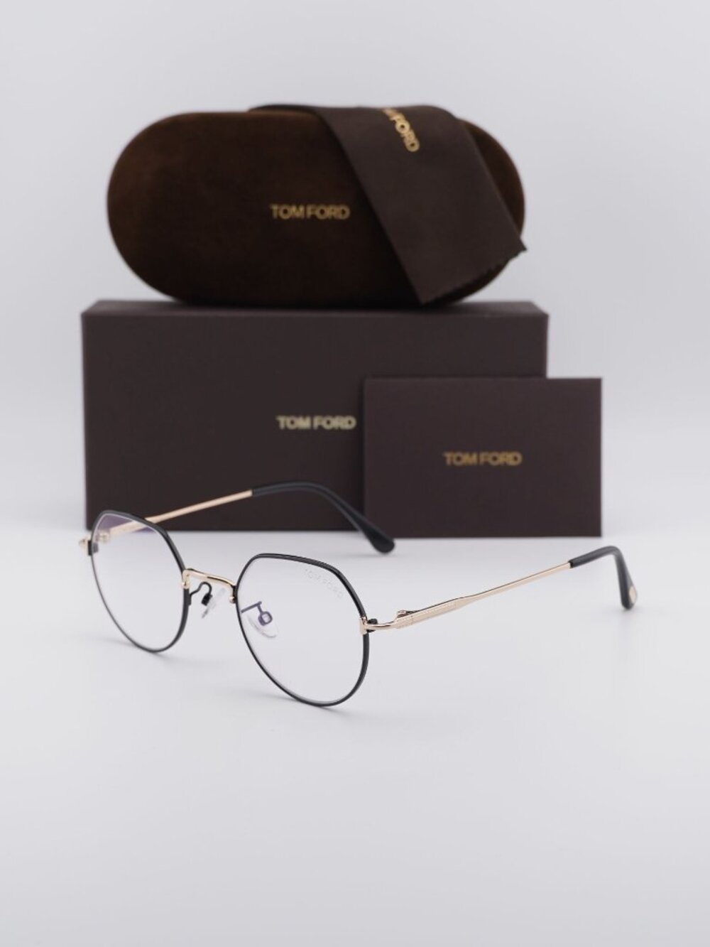 Tom Ford FT5789-K-B 001 Round Eyeglasses - Black/Gold 48mm